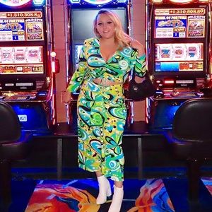 Zara Green Yellow Blue Swirl Matching Skirt Set